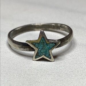 Sterling Silver Star Ring with Turquoise Inlay 925 Size 6‎
